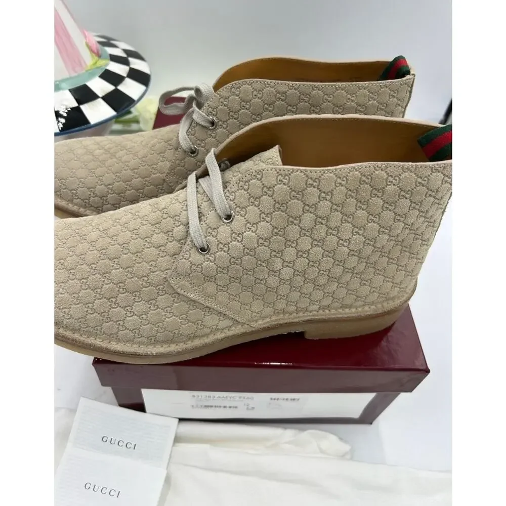 Men's Gucci suede GG embossed desert boots size 12 made in Italy